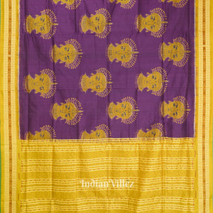 Purple Yellow Nartaki Face Head Sambalpuri Ikat Silk Saree