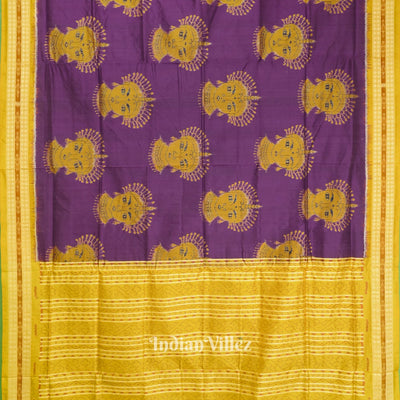 Purple Yellow Nartaki Face Head Sambalpuri Ikat Silk Saree