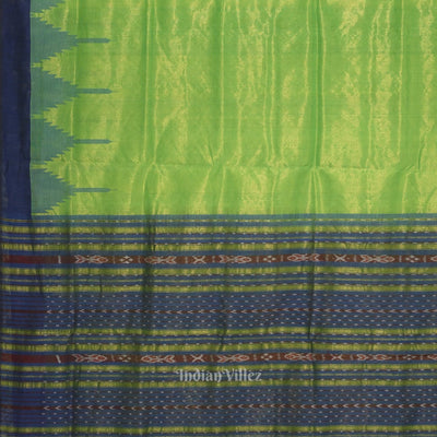 Parrot Green Blue Phoda Kumbha Sambalpuri Cotton Tissue Saree