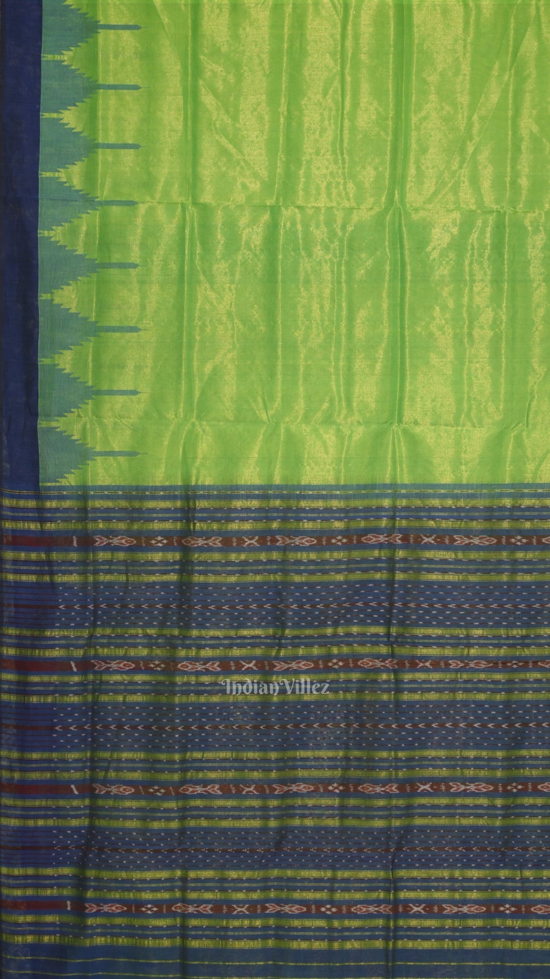 Parrot Green Blue Phoda Kumbha Sambalpuri Cotton Tissue Saree