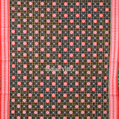 Black Red Pasapali Sambalpuri Cotton Saree