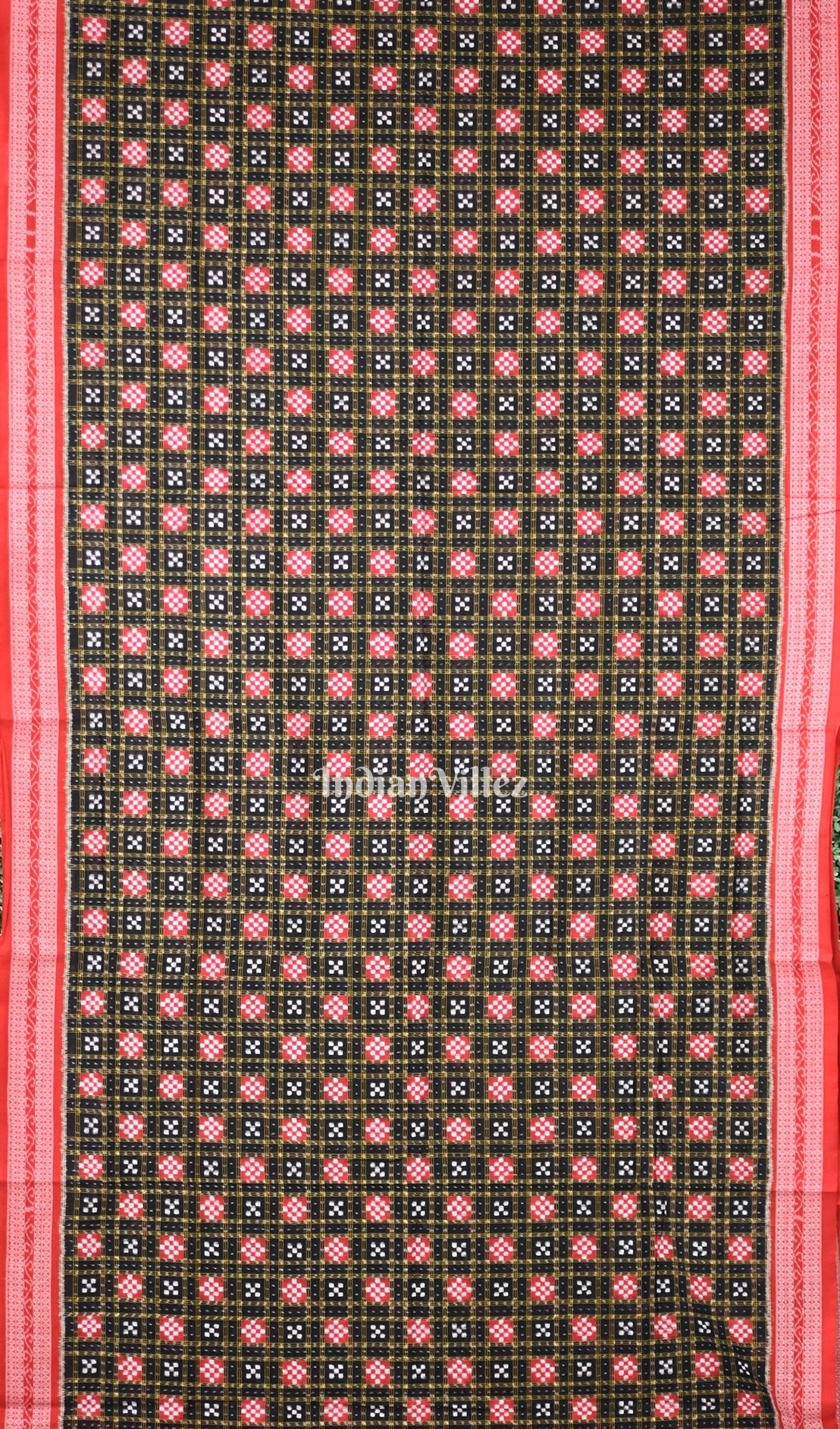 Black Red Pasapali Sambalpuri Cotton Saree