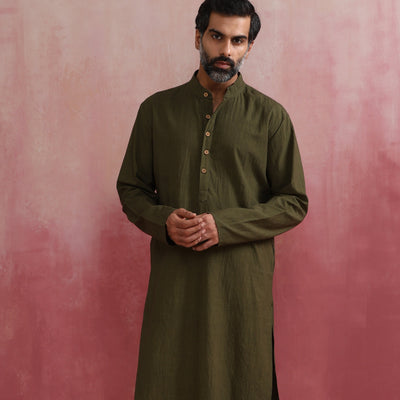 trueBrowns Men's Olive Kurta