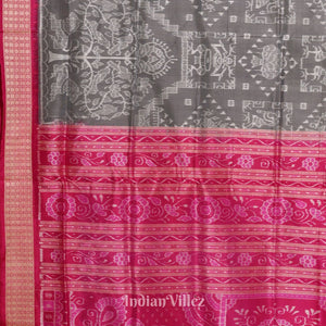 Grey Rani Pink Tribal Sambalpuri Silk Patta Saree