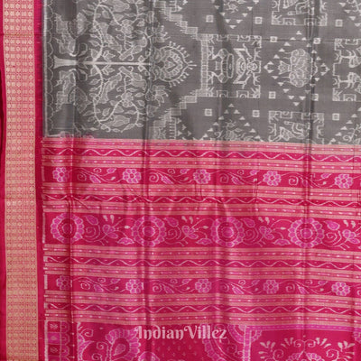 Grey Rani Pink Tribal Sambalpuri Silk Patta Saree