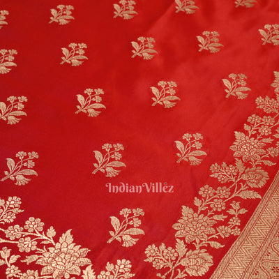 Deep Red Pure Soft Mashru Satin Silk Banarasi Saree