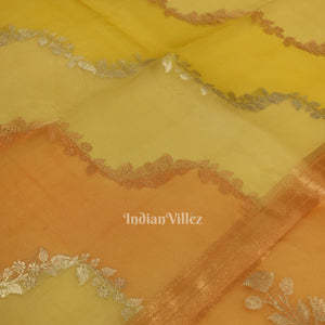 Lemon Yellow Pure Kora organza Banarasi Tissue Saree