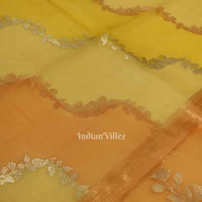 Lemon Yellow Pure Kora organza Banarasi Tissue Saree