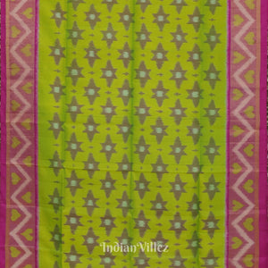 Parrot Green With Pink Dual Tone Pochampally Ikat Handloom Silk Saree