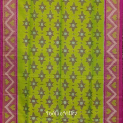 Parrot Green With Pink Dual Tone Pochampally Ikat Handloom Silk Saree
