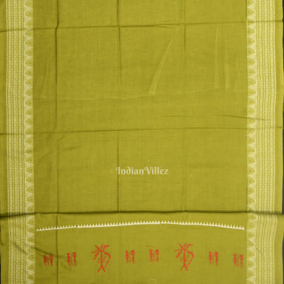 Red Parrot green Tribal Design Sambalpuri Cotton Dress set with Dupatta
