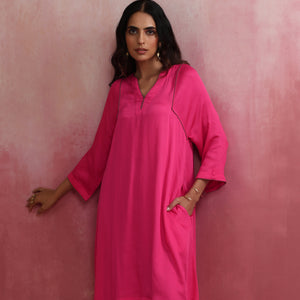 trueBrowns Pink Modal Kimono Kurta Co-ord Set