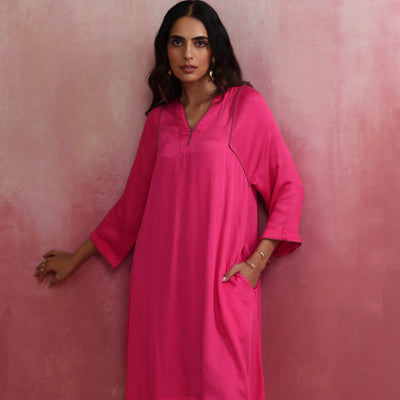 trueBrowns Pink Modal Kimono Kurta Co-ord Set