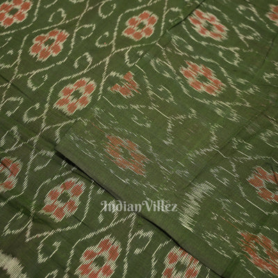 Mehendi Green Flower Pasapali Design Sambalpuri Odisha Ikat Cotton Fabric