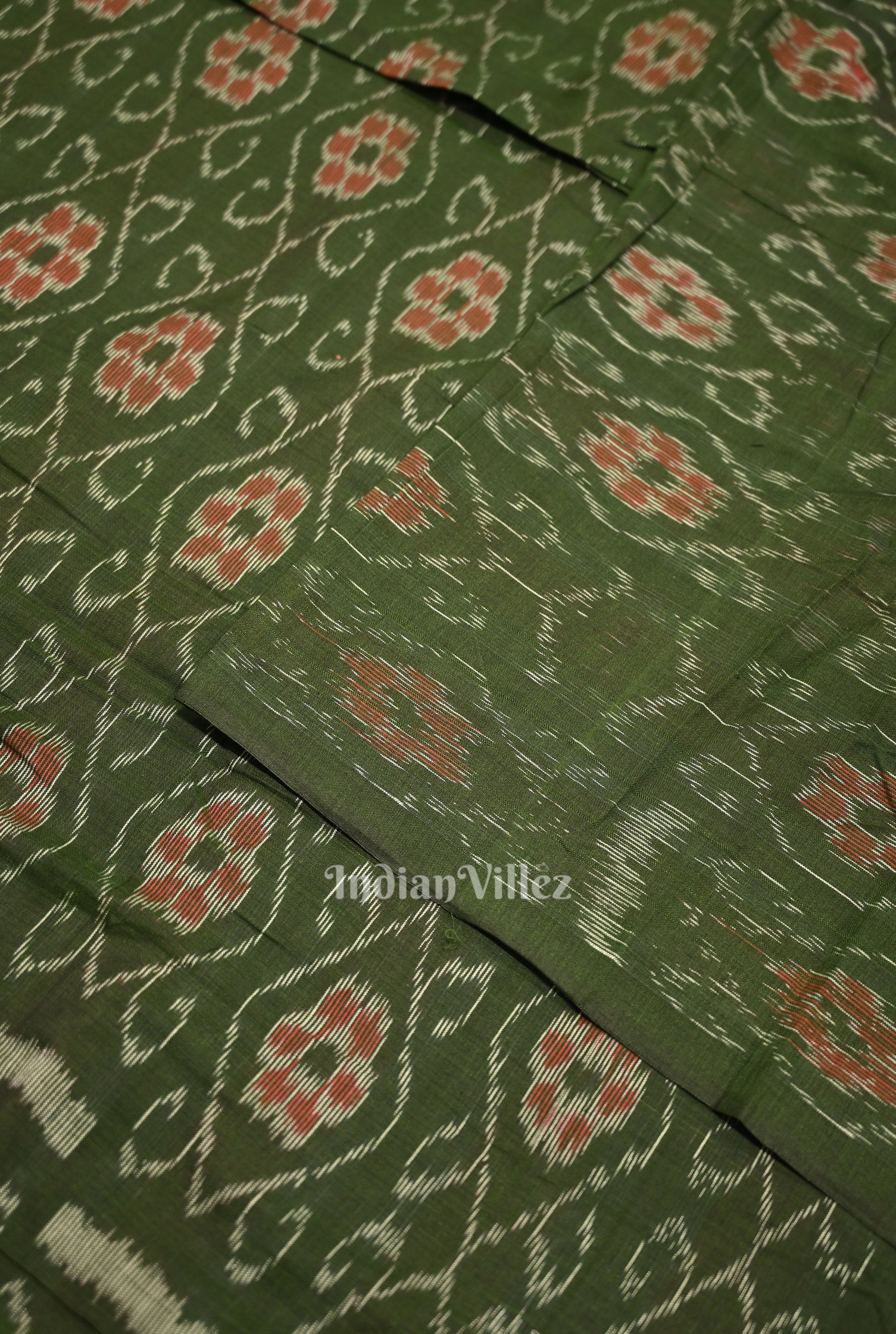 Mehendi Green Flower Pasapali Design Sambalpuri Odisha Ikat Cotton Fabric