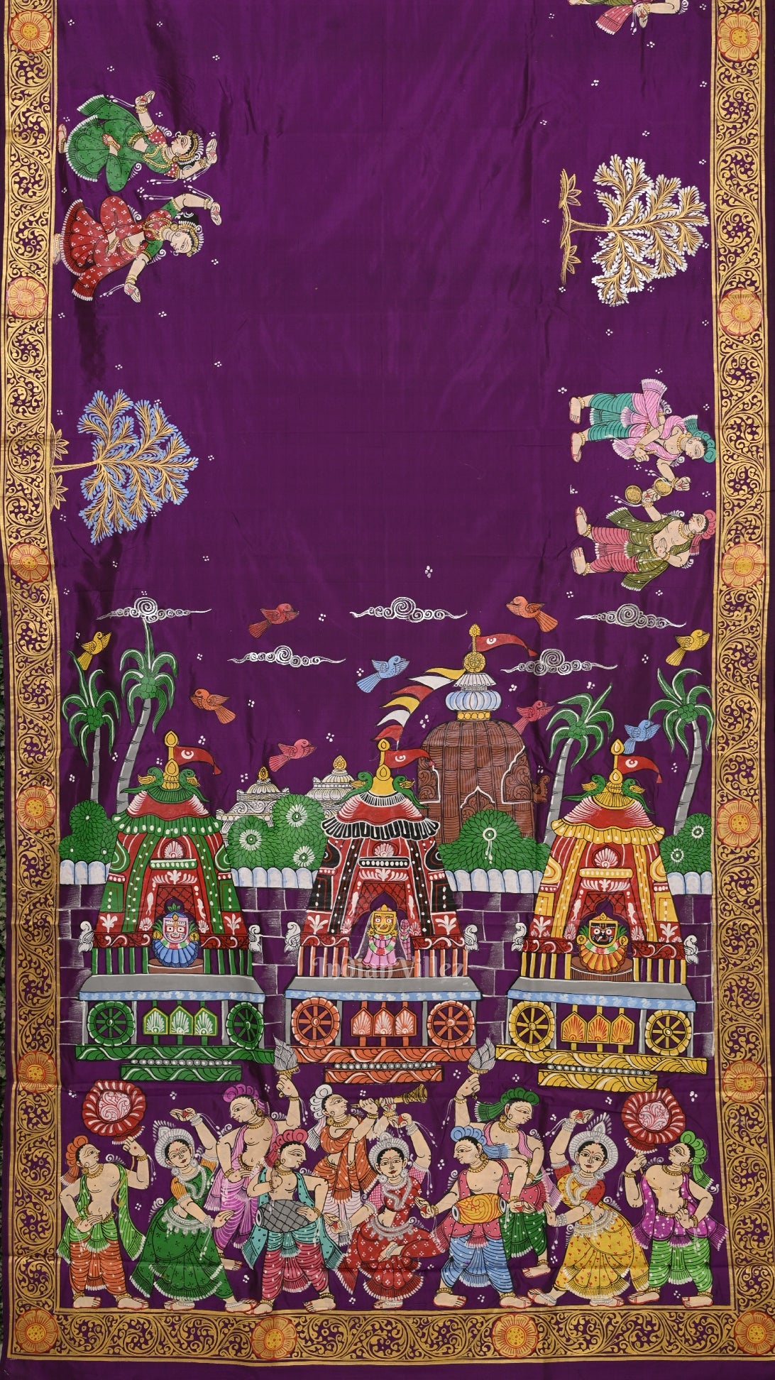 Purple Shree Jagannath Ratha Yatra Hand-Painted Pattachitra Saree (Pre Order)