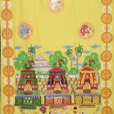 Yellow Shree Jagannath Ratha Yatra Hand-Painted Pattachitra Saree