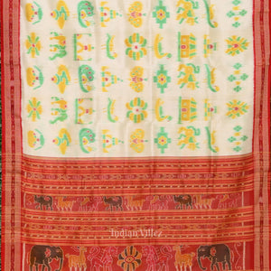 White Red Nabarangi Nabakothi Odisha Ikat Khandua Silk Saree