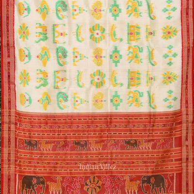 White Red Nabarangi Nabakothi Odisha Ikat Khandua Silk Saree