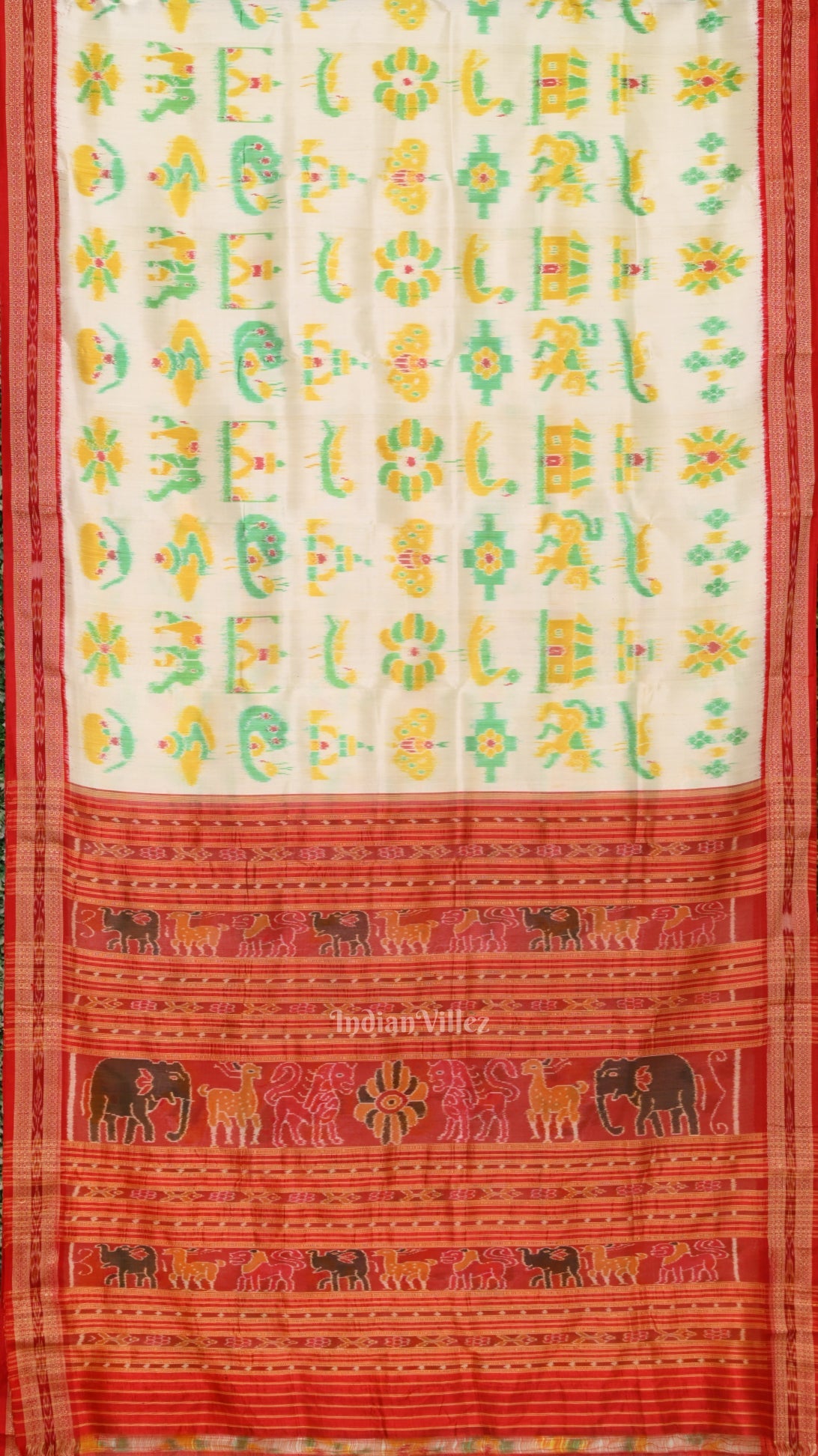 White Red Nabarangi Nabakothi Odisha Ikat Khandua Silk Saree