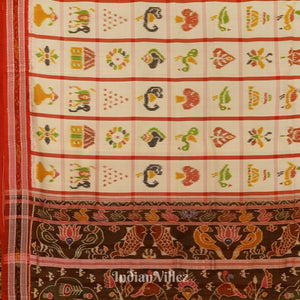 White Red Nabakothi Khandua Silk Saree