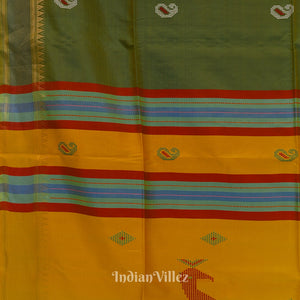 Musk Green With Yellow Pure Bishnupuri Silk Saree