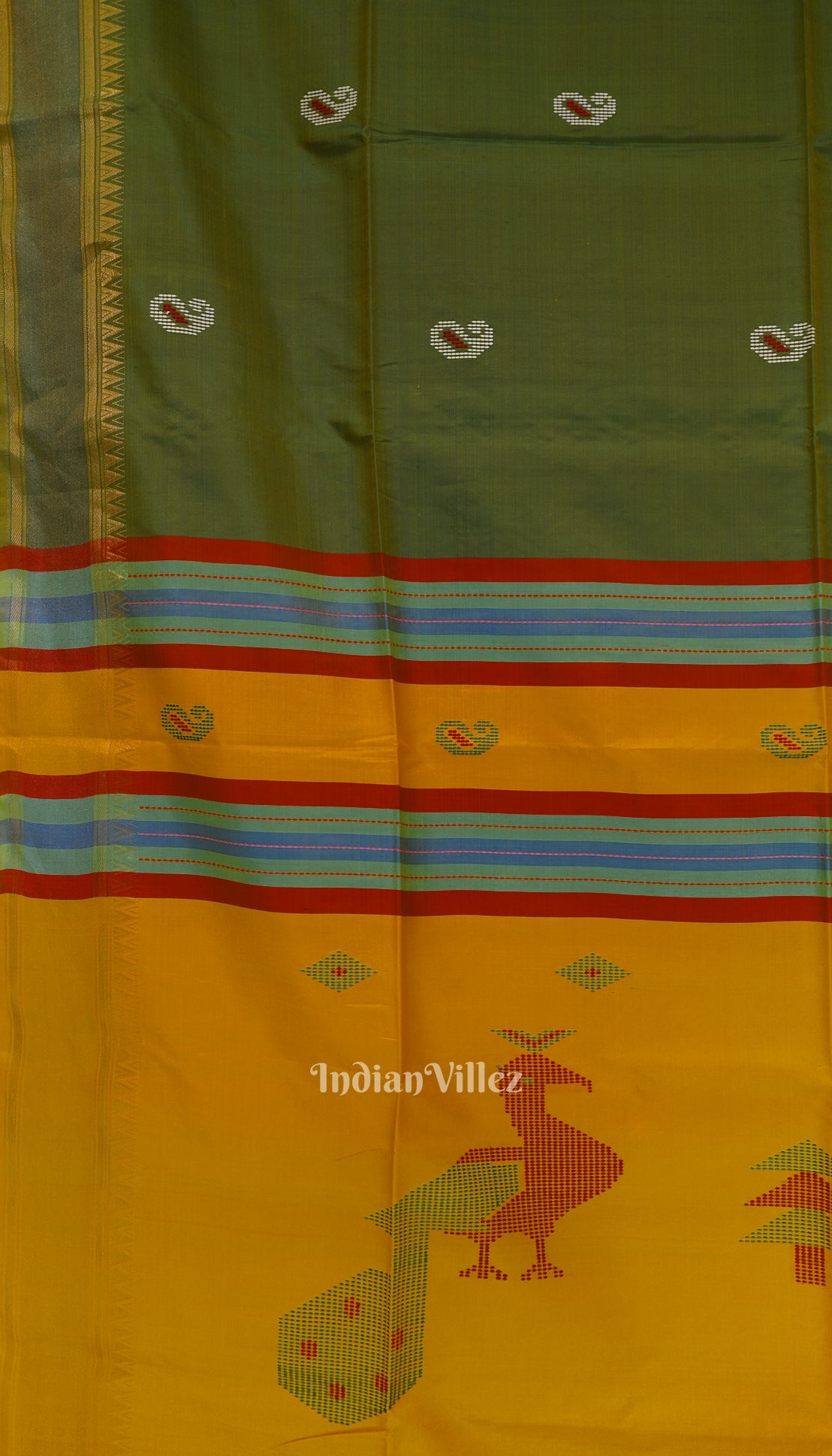 Musk Green With Yellow Pure Bishnupuri Silk Saree