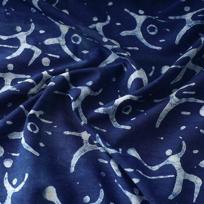 Blue - Bindaas Block Printed Natural Dyed Cotton Fabric 02