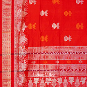 Red With Kalash Design Bomkai Sambalpuri Silk Saree