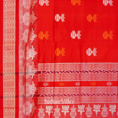 Red With Kalash Design Bomkai Sambalpuri Silk Saree