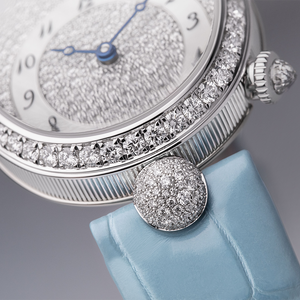 Breguet Reine Pave Dial Blue Strap Silver Touch Watch for Women
