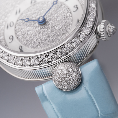 Breguet Reine Pave Dial Blue Strap Silver Touch Watch for Women