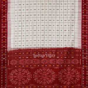 White Hazar Buti Odisha Ikat Sambalpuri Pure Cotton Saree