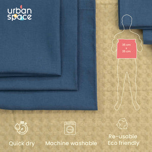 100% Cotton Multipurpose Kitchen Napkins, Dining Table Napkins, Machine Washable & Reusable - Set of 6 - Navy Blue