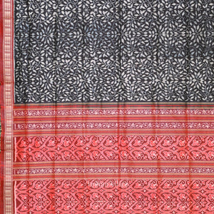 Exclusive Black Red Floral Theme Sambalpuri Silk Saree