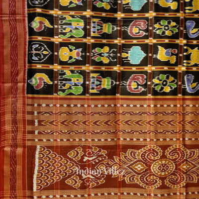 Red Black Nabakothi Odisha Ikat Khandua Silk Saree