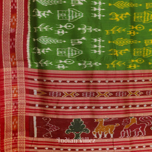 Green Tribal Art Odisha Ikat Khandua Silk Saree