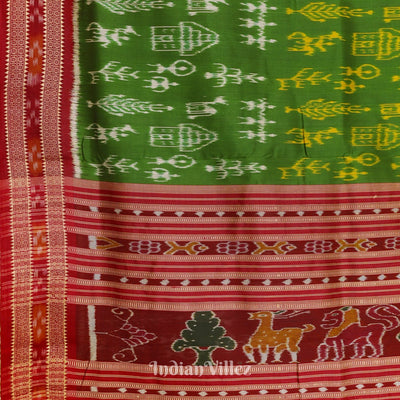Green Tribal Art Odisha Ikat Khandua Silk Saree
