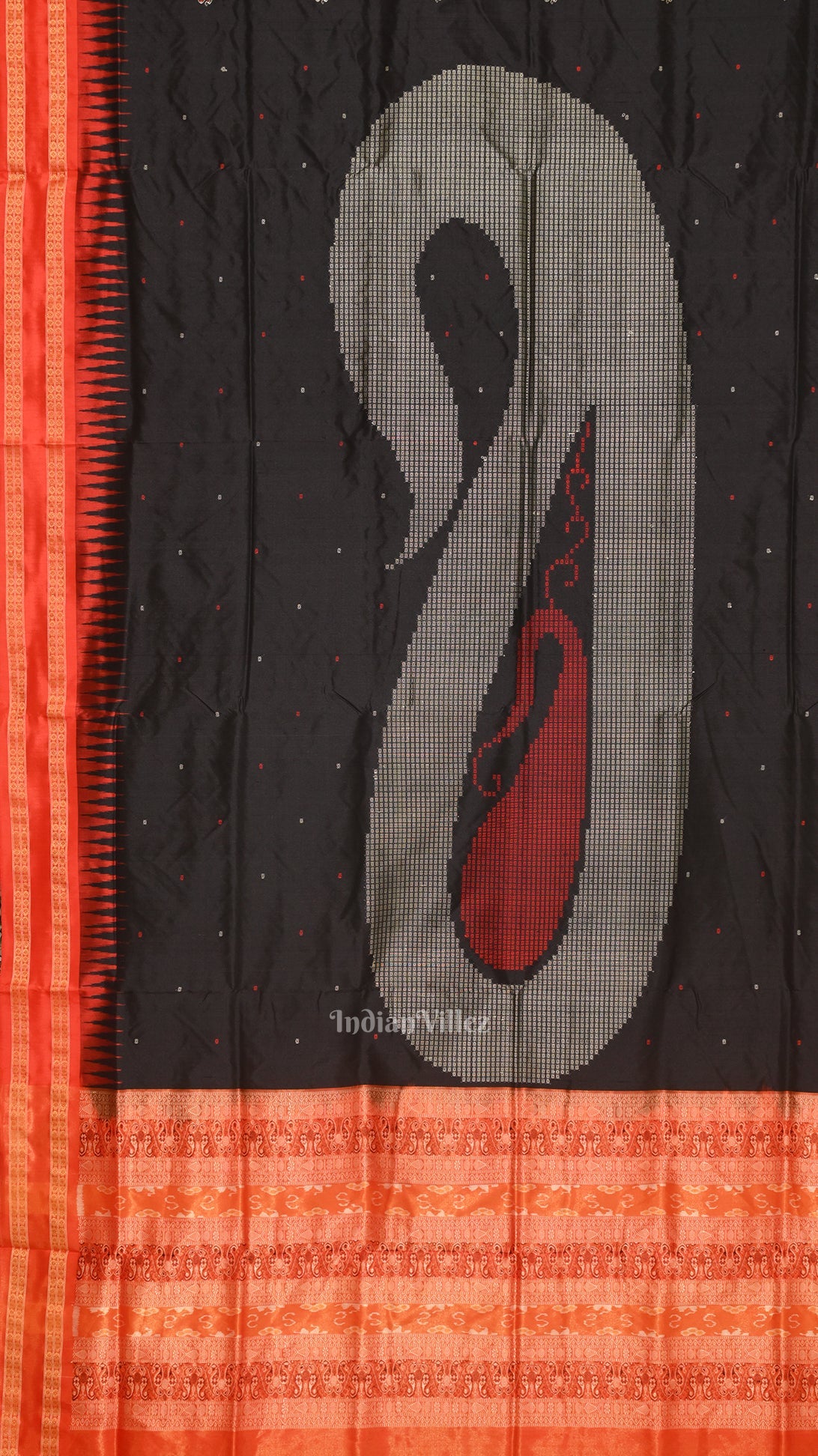 Dark Black Buti Design Bomkai Sambalpuri Silk saree