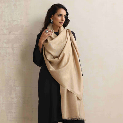 trueBrowns Beige Floral Jaal Woollen  Stole