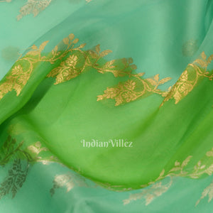 Surf Blue with Green Kora Organza Banarasi Saree