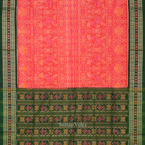Peach Pink with Green Sambalpuri Cotton saree