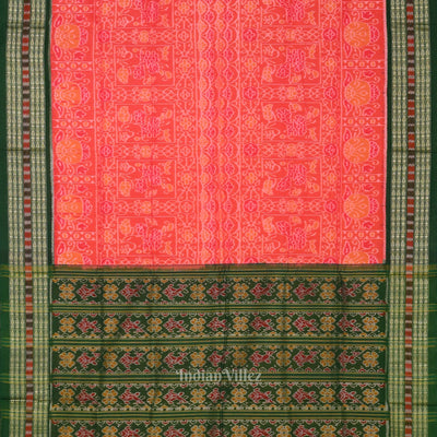 Peach Pink with Green Sambalpuri Cotton saree