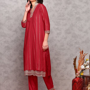 Floral Embroidered Regular Kurta with Trousers & Dupatta