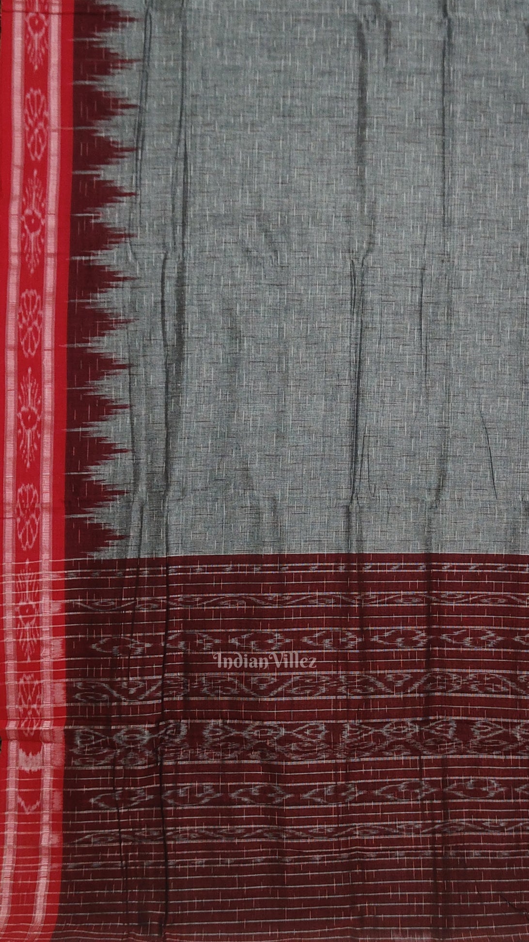 Gray Maroon Jharana Maniabandha Cotton Saree