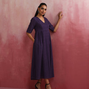 trueBrowns Purple Cotton Dobby Dress