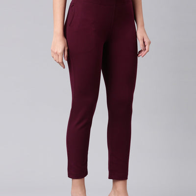 Women Solid Bright Maroon Mid Rise Smart Fit Kurti Pant