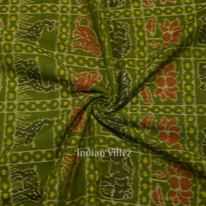 Green Animal Kothi Sambalpuri Ikat Cotton Fabric