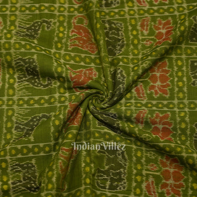 Green Animal Kothi Sambalpuri Ikat Cotton Fabric