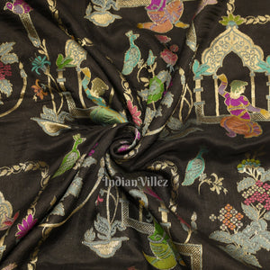 Black Brocade Tussar Khaddi Georgette Banarasi Handloom Silk Saree